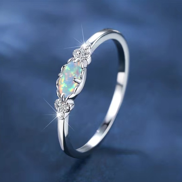 Jewelry - NWT 💍 DAINTY ELEGANT STAMPED 925 STERLING SILVER OPAL STONE RING Women’s 7